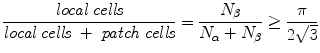 
$$ \frac{\textit{local}\; \textit{cells}}{\textit{local}\; \textit{cells}\; +\; \textit{patch}\; \textit{cells}}=\frac{N_{\beta }}{N_{\alpha }+{N}_{\beta }}\ge \frac{\pi }{2\sqrt{3}} $$
