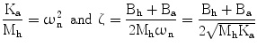 
$$ \frac{{\mathrm{K}}_{\mathrm{a}}}{{\mathrm{M}}_{\mathrm{h}}}={\upomega}_{\mathrm{n}}^2\kern0.5em \mathrm{and}\ \upzeta =\frac{{\mathrm{B}}_{\mathrm{h}}+{\mathrm{B}}_{\mathrm{a}}}{2{\mathrm{M}}_{\mathrm{h}}{\upomega}_{\mathrm{n}}}=\frac{{\mathrm{B}}_{\mathrm{h}}+{\mathrm{B}}_{\mathrm{a}}}{2\sqrt{{\mathrm{M}}_{\mathrm{h}}{\mathrm{K}}_{\mathrm{a}}}} $$
